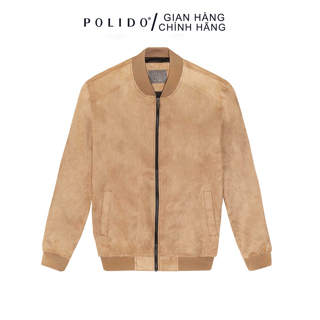 Áo Khoác Bomber Nam CEFFYLO Màu Nâu Da Bò Chất Da Lộn Chuẩn Form