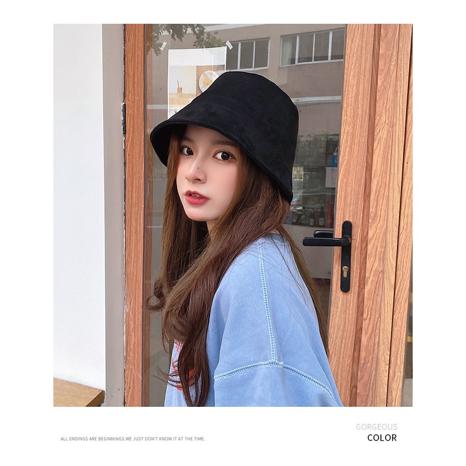 Mũ xô Basin Trơn Hàn Quốc Che mặt Nón sụp Bucket Màu trơn Thu Đông Nhật bản Thời trang