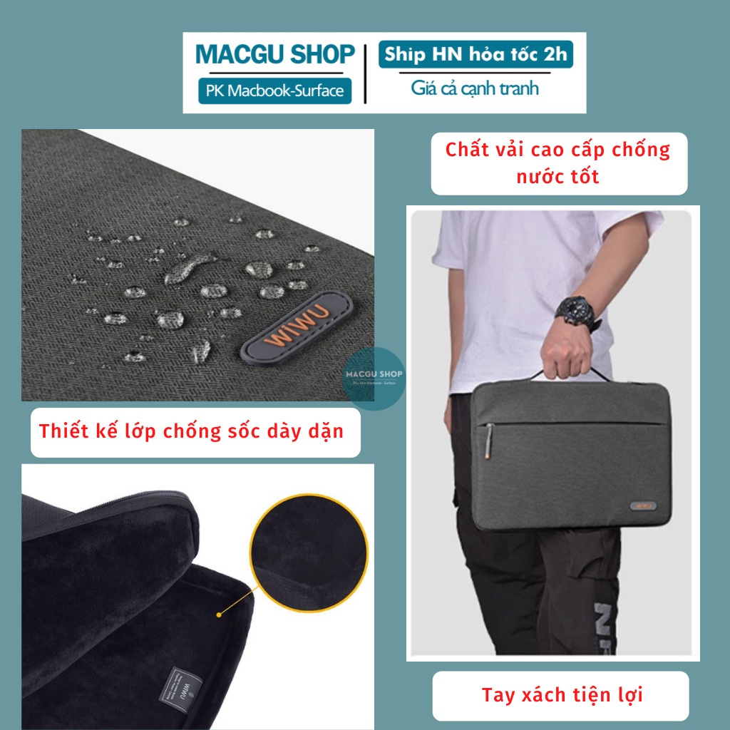 Túi chống sốc macbook laptop cao cấp Wiwu Pilot Sleeve. Túi xách cầm tay laptop macbook chống sốc, chống nước đủ dòng