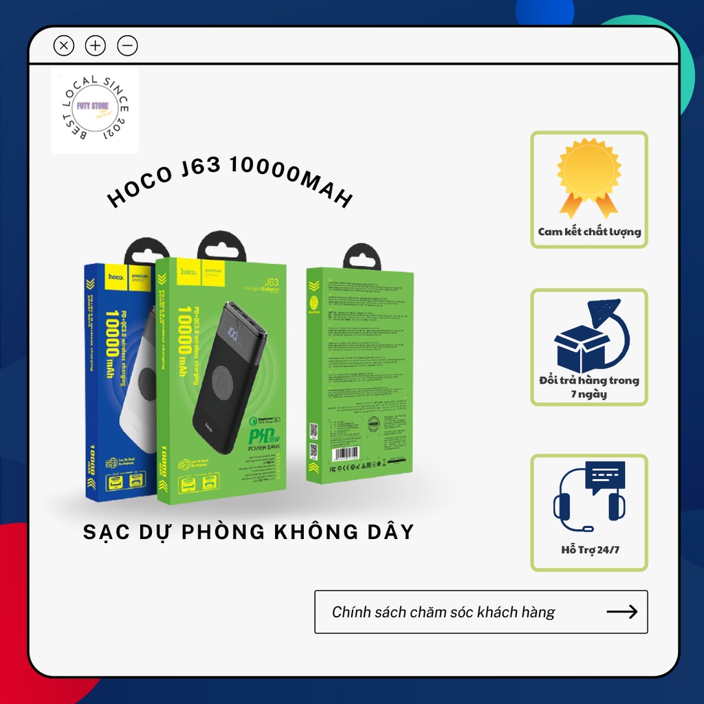 Pin sạc dự phòng không dây PD 18W J63 10.000mAh