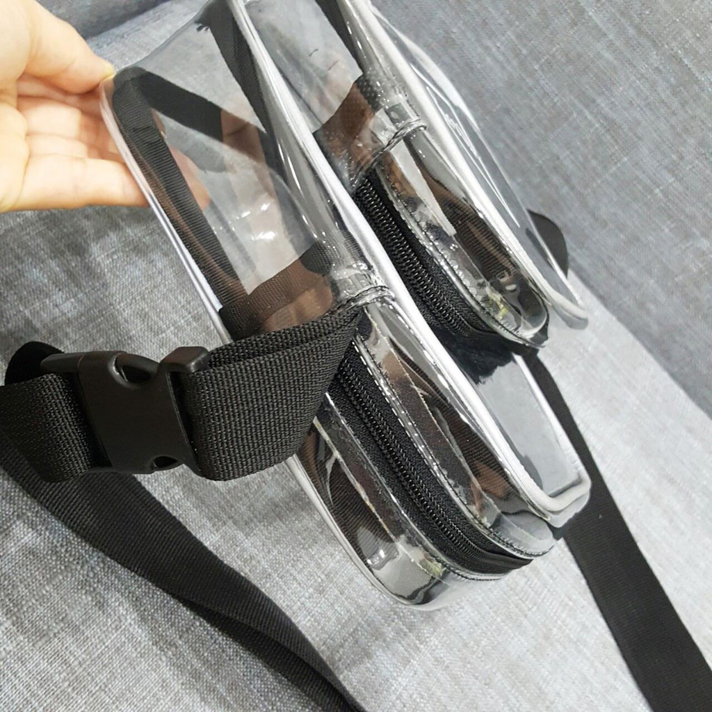 Túi đeo chéo nam nữ unisex nhựa trong suốt viền gân trắng phản quang dây đeo bản lớn 3cm NEW TREND 2023