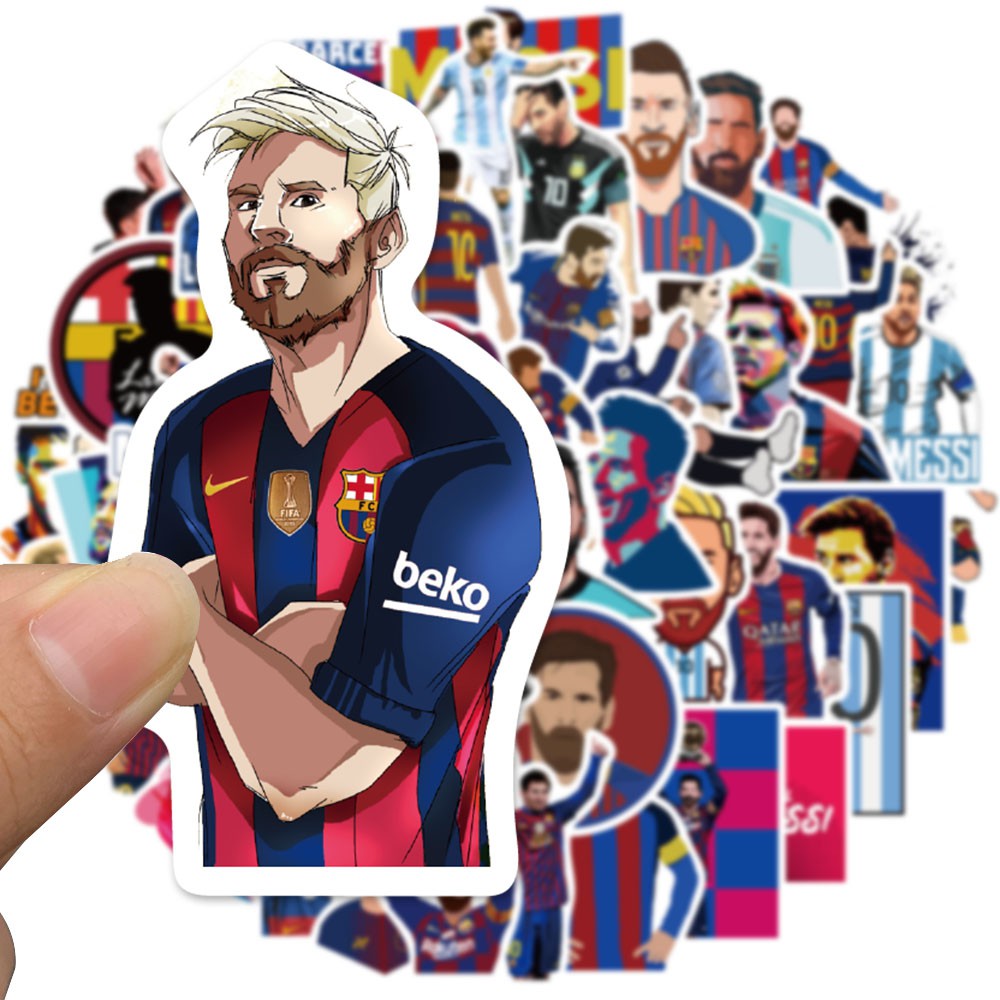 Set 50 hình dán trang trí chống thấm nước hình cầu thủ bóng đá Messi độc đáo NoBrand