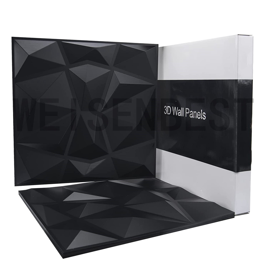 Giấy Dán Tường Họa Tiết Kim Cương 3D Màu Đen Nhám 12 "x12" Chống Thấm Nước Trang Trí Phòng Ngủ