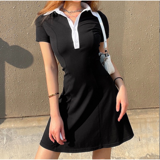 Váy polo nữ, đầm body suông dáng dài hàng đẹp chất thun gân