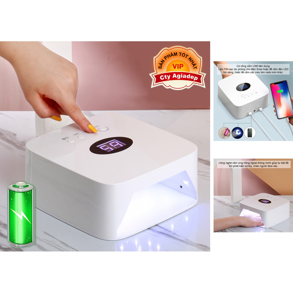 Máy hơ gel tích điện thợ Nail tiệm móng kiêm pin sạc dự phòng A50