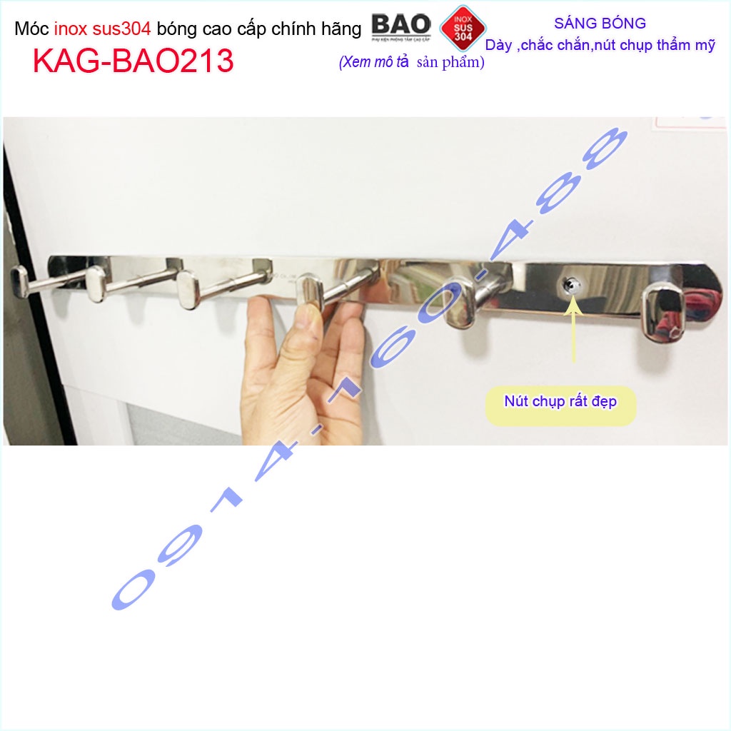 Móc 6 Inox Bảo KAG-BAO213, móc áo phòng tắm SUS304 dập sáng bóng sang trọng thiết kế tuyệt đẹp siêu bền