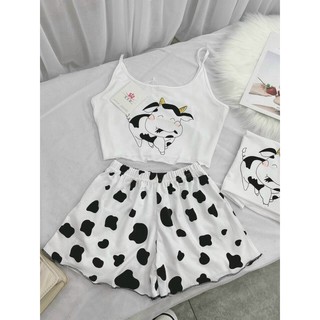 Sét áo 2 dây + quần bò sữa
