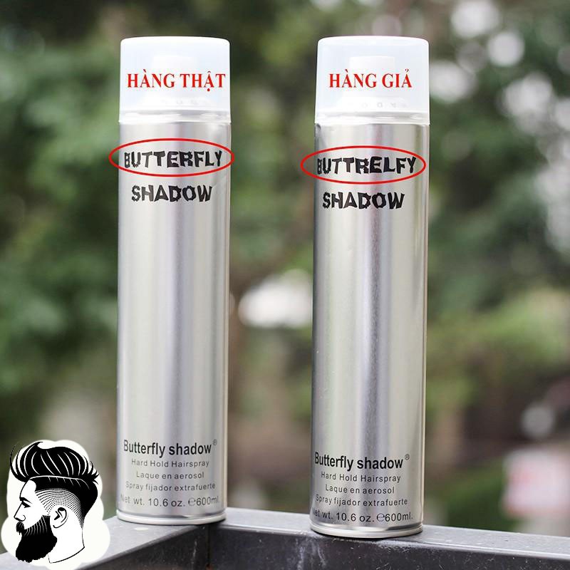 Gôm xịt tóc nam BUTTERFLY SHADOW 600ml giữ nếp siêu cứng giá rẻ tặng kèm lược tròn tạo kiểu