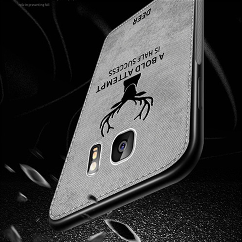 Ốp điện thoại phối vải canvas mềm mại họa tiết chú hươu phong cách cổ điển cho Samsung Galaxy S7 Edge S10 S8 S9 S11 S20 Plus Lite Note 8 9 10 20 UItra Pro | BigBuy360 - bigbuy360.vn