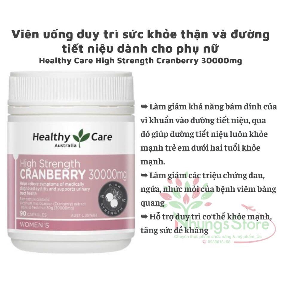 Bill Úc - Viên uống Healthy Care High Strength Cranberry 30000mg 90 viên