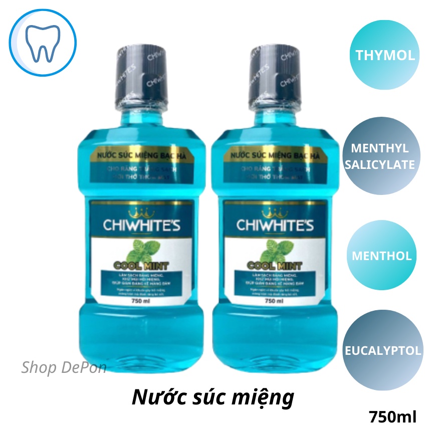 Nước Súc Miệng Bạc Hà Chiwhite's 750ML Ngừa Sâu Răng Chống Hôi Miệng Kháng Khuẩn Làm Sạch Mảng Bám