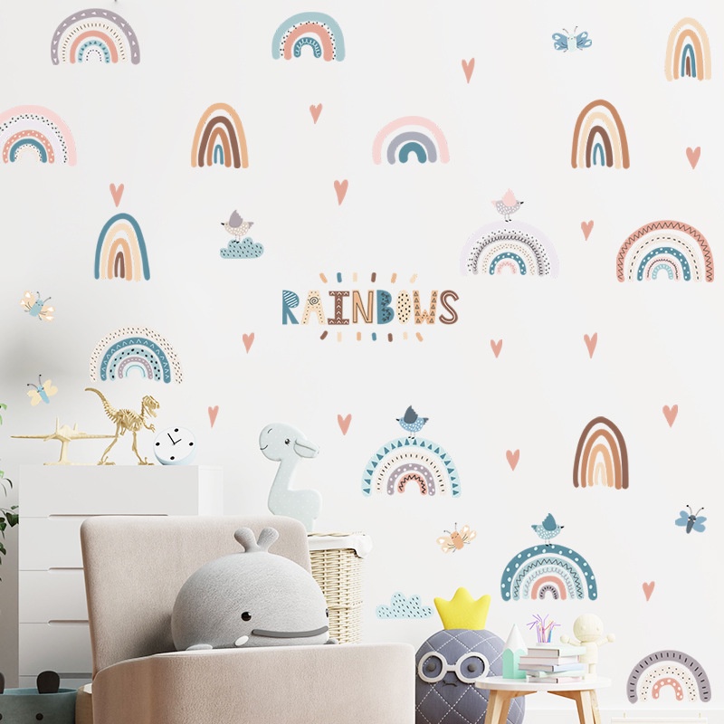 Miếng Dán Tường Tự Dính Họa Tiết Cầu Vồng Trang Trí Phòng Bé