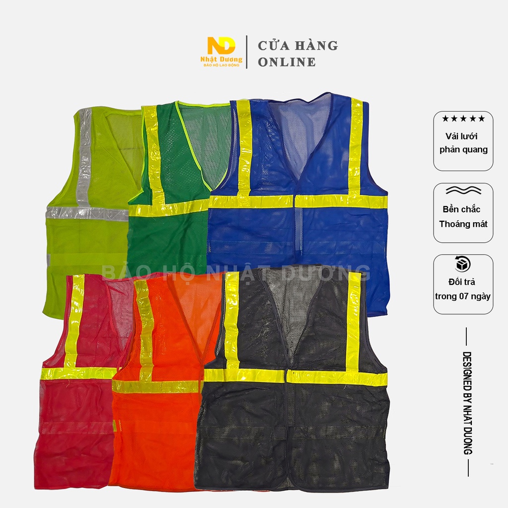 Áo phản quang cho công nhân công trình đi phượt, Áo lưới phản quang Nhật Dương giá rẻ có in logo