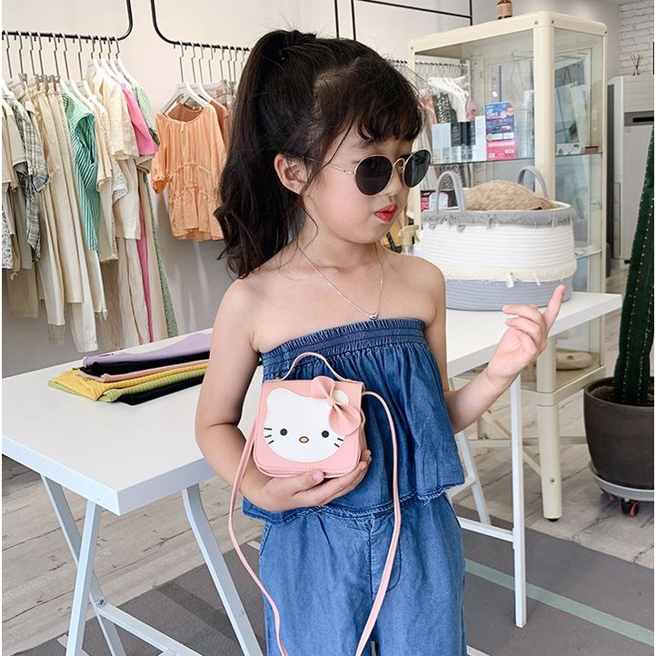 Túi đeo chéo mini cho bé trai bé gái Hạ Băng Designs, túi xách mini trẻ em đựng tiền điện thoại - Mèo Gắn Nơ