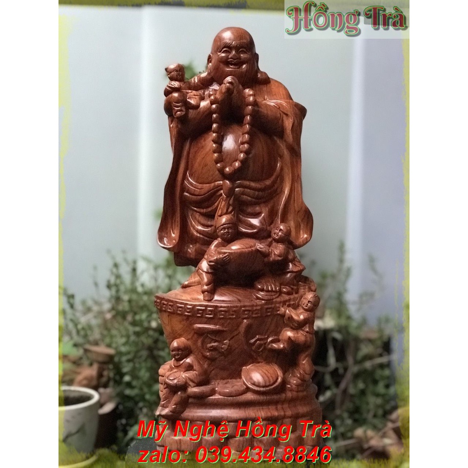 Tượng gỗ đẹp. Tượng phật Di Lặc Ngũ Phúc đứng bát vàng bằng gỗ Hương cao 40cm, 50cm, 60cm. hàng cao cấp