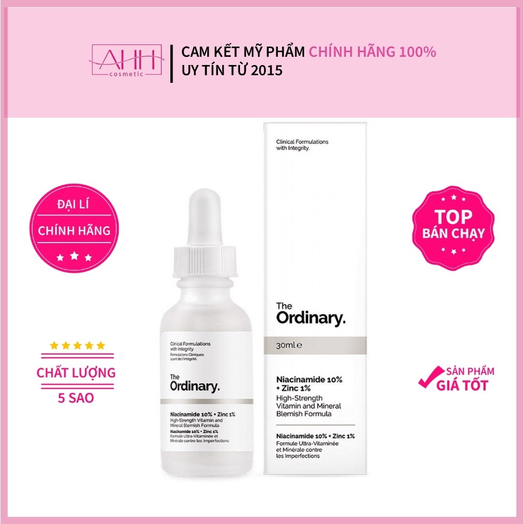 Serum The Ordinary [ HÀNG CHÍNH HÃNG] Niacinamide 10% + Zinc 1% Giảm Viêm , Giảm Mụn AHH Cosmetic