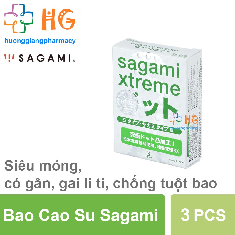 Bao cao su Sagami Xtreme White siêu mỏng gai (Hộp 3 chiếc)