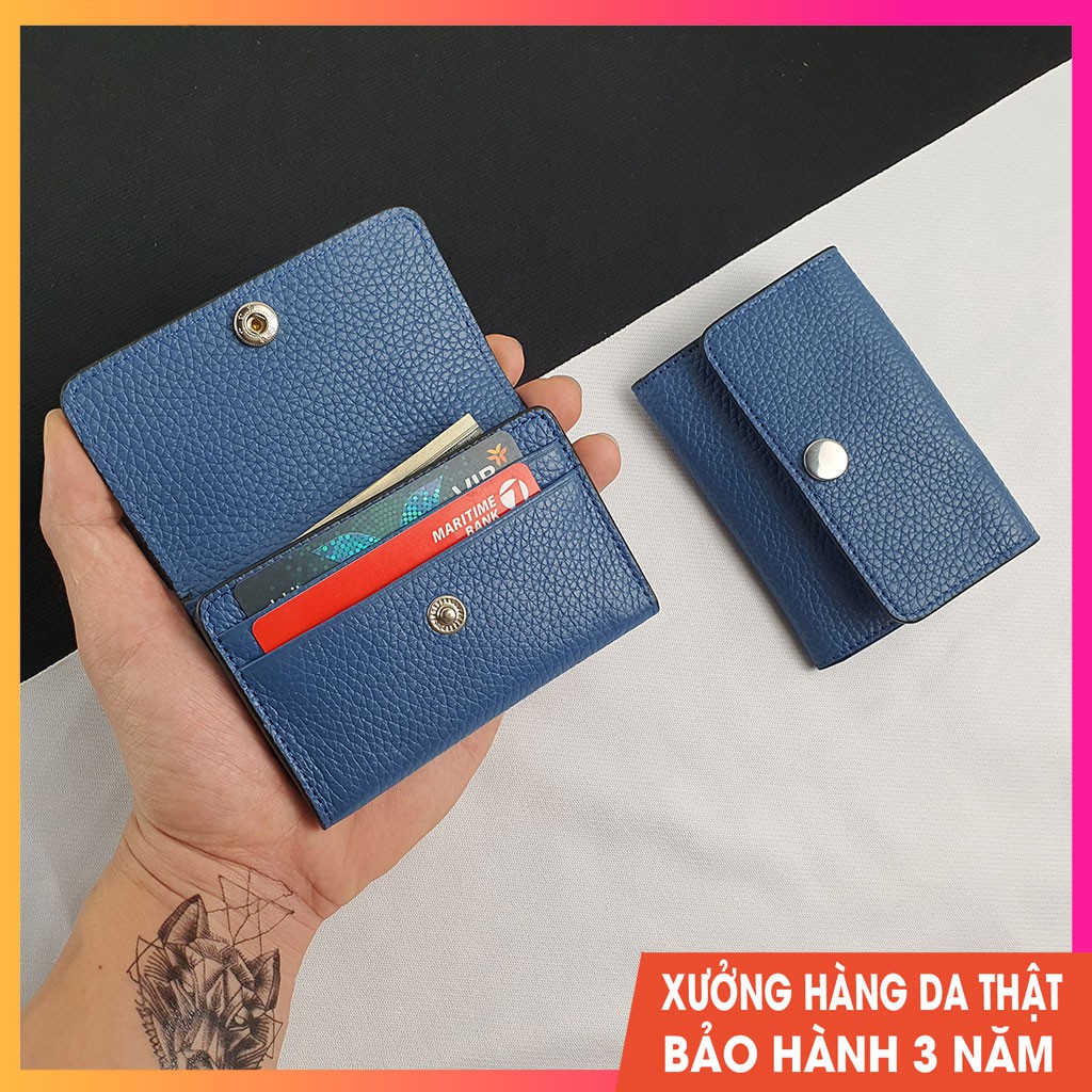 Ví da mini ngang có khóa bấm màu xanh Navy thích hợp cả Nam và Nữ tiện dụng - VD116