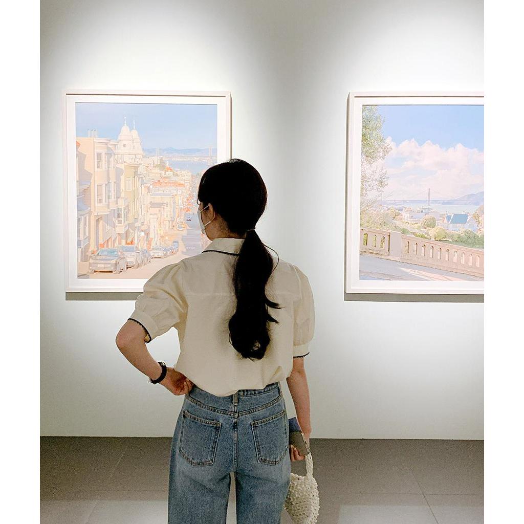 Áo Sơ Mi Cổ Mép Lật Dáng Rộng Ngắn Tay Thời Trang Sành Điệu 60665