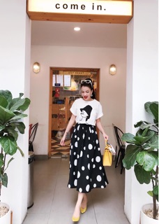 Set áo chân váy chấm bi ♥️ ẢNH THẬT