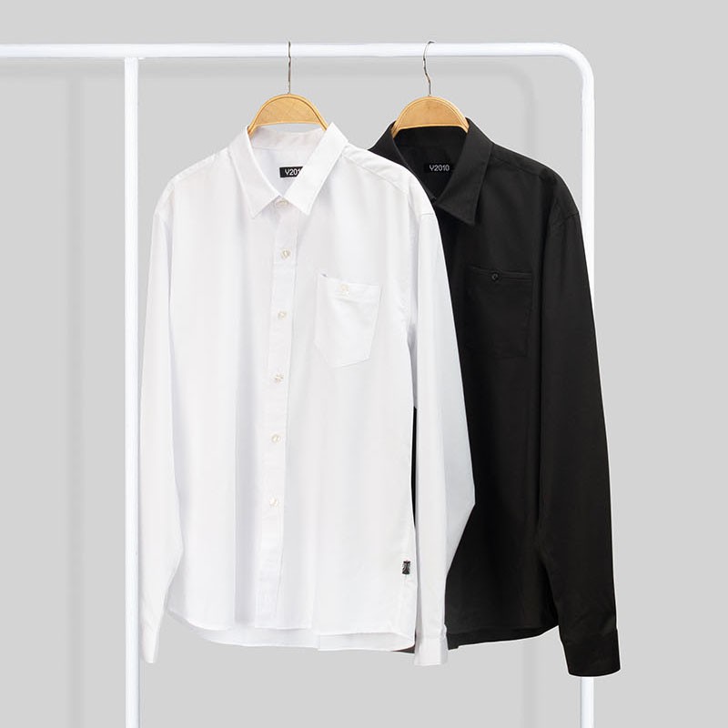 Áo Sơ Mi Nam Dài Tay Form Rộng Màu Trắng Đen Đơn Giản Y2010 L01 19680