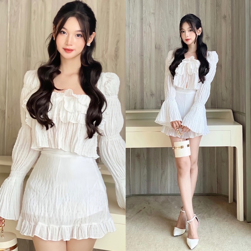 [HÌNH ẢNH ĐỘC QUYỀN] SET ÁO VÁY XỐP CỔ VUÔNG TAY PHỒNG