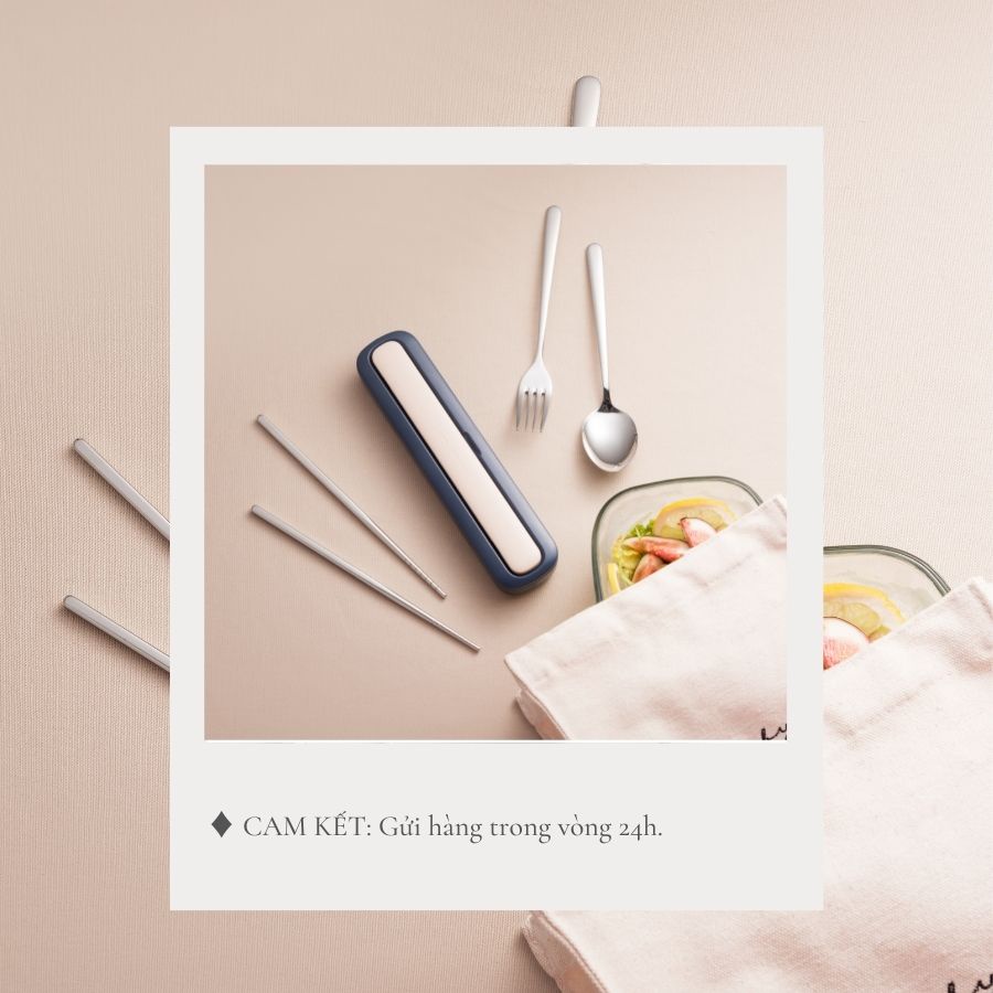 Bộ đũa thìa văn phòng FEEKA cute siêu đẹp 2 ngăn, Bộ thìa đũa cá nhân dễ thương cho dân văn phòng INOX cao cấp