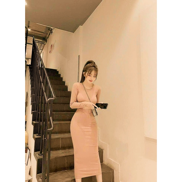 SET ĐỒ NỮ GỒM ÁO TAY DÀI BODY KÈM CHÂN VÁY BÚT CHÌ CHẤT THUN ĐẸP XUẤT SẮC, SET ÁO DÀI TAY KÈM CHÂN VÁY ÔM DÁNG MIDORI247