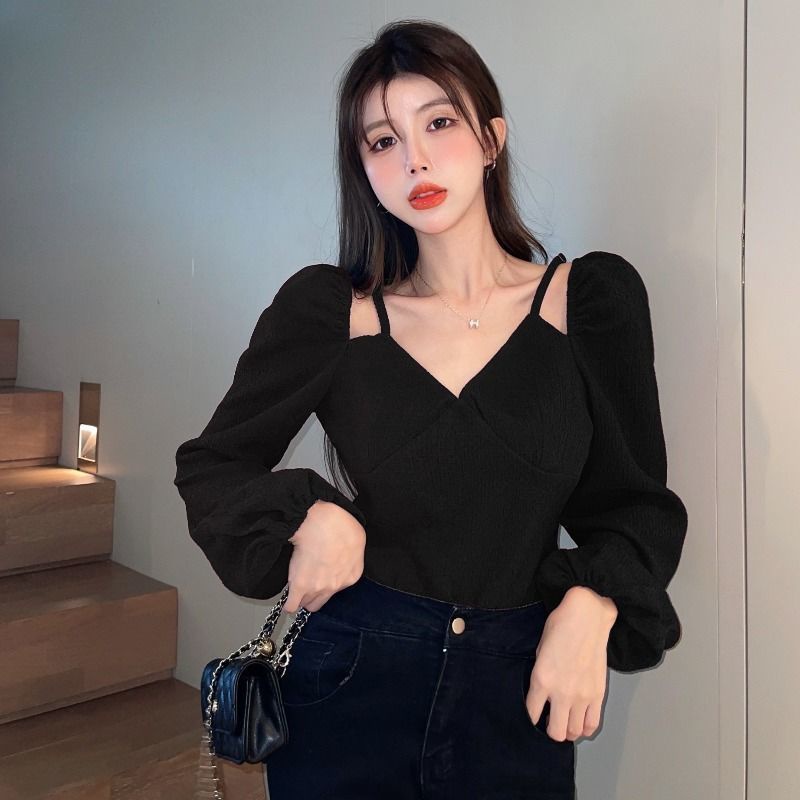 Áo Thun Tay Dài Phồng Dáng Ôm Thời Trang Mùa Thu 2022 Mới Cho Nữ