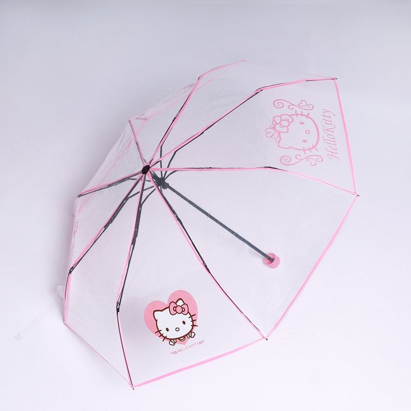 Dù Mềm Trong Suốt In Hoạt Hình Mèo Kitty Kiểu Hàn Quốc Dễ Thương Cho Bé Gái