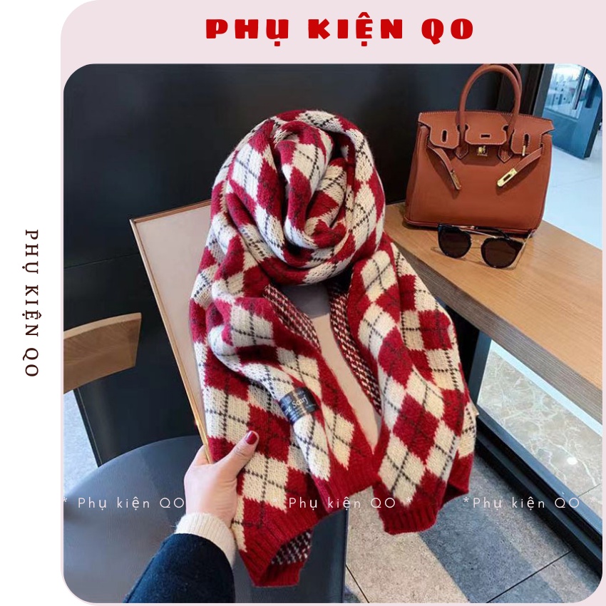 Khăn quàng cổ Phụ kiện QO - Khăn choàng cổ len nam nữ Jane Scarf kẻ caro ulzzang Hàn Quốc mềm mịn K02