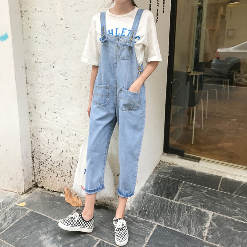 quần yếm baggy ulzzang order quần yếm bò jean trơn rộng dáng hàn quốc KÈM ẢNH THẬT