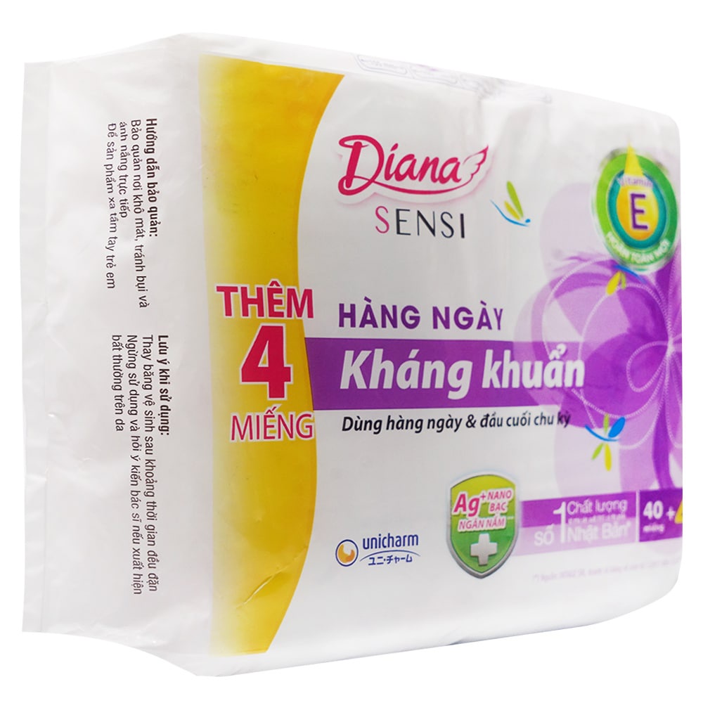 Băng Vệ Sinh Diana Sensi Hằng Ngày Kháng Khuẩn 40 Miếng Thêm 4 Miếng