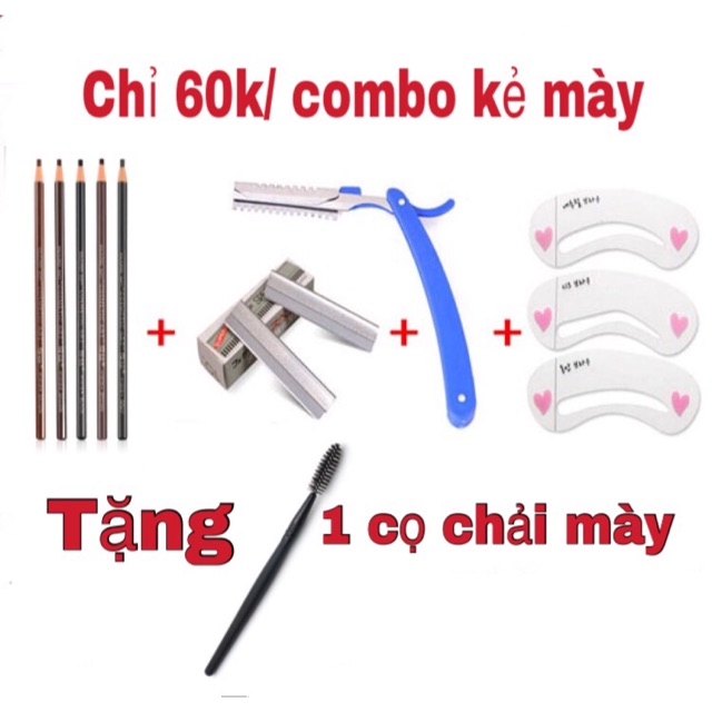 COMBO CHÌ XÉ KẺ MÀY+ DAO CẠO+ LƯỠI CẠO+ KHUÔN VẼ-> TẶNG 1 CỌ CHẢI MÀY
