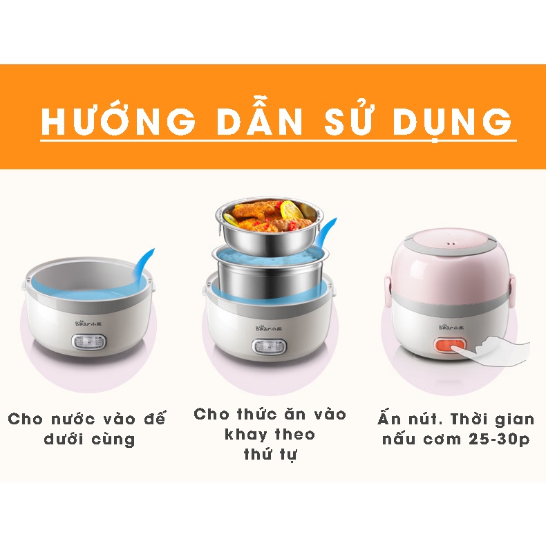 Hộp Cơm Cắm Điện Văn Phòng Nấu Chín, Hâm Nóng Thức Ăn Đa Năng 2 Khay Inox 1,3L Cao Cấp (Tặng ổ 3 chân sang 2 chân)