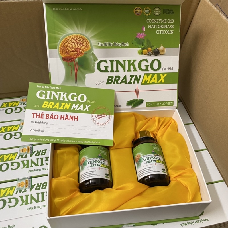 Viên bổ não thông mạch Ginkgo Biloba Cere Brain Max - Ginkgo 600mg giúp bổ não - Ginkgo Brain max Hộp 2 lọ x 30 viên