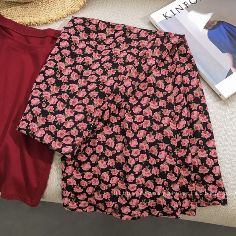 Chân váy vintage dang midi hoạ tiết hoa hồng 🌹 CV6655 Hàng quảng Châu | BigBuy360 - bigbuy360.vn