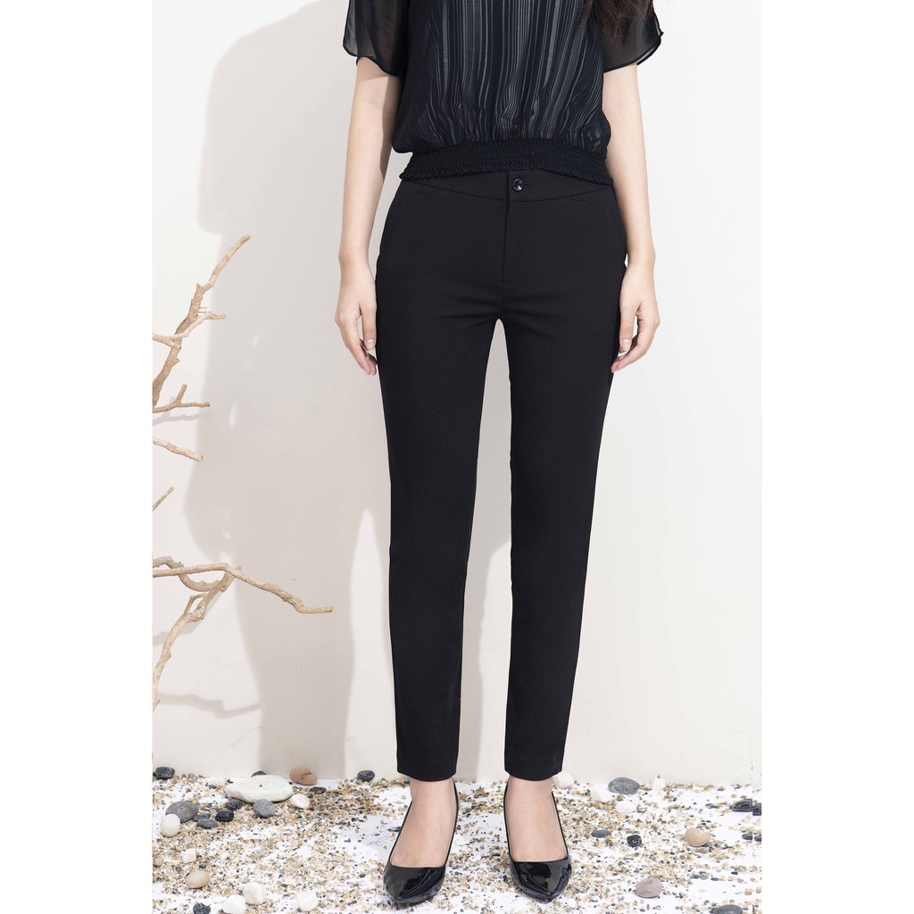 Quần đen vitex dáng ôm, túi chéo lượn sóng cách điệu TOSON