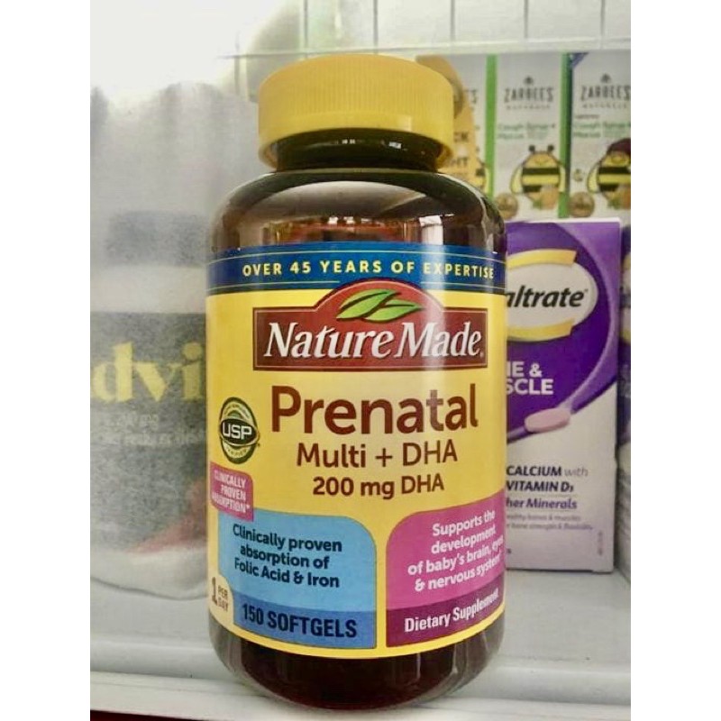 ♥️🌺[HSD 02/2023] Vitamin bà bầu Nature Made PRENATAL Multi + DHA 200mg của Mỹ 150 viên