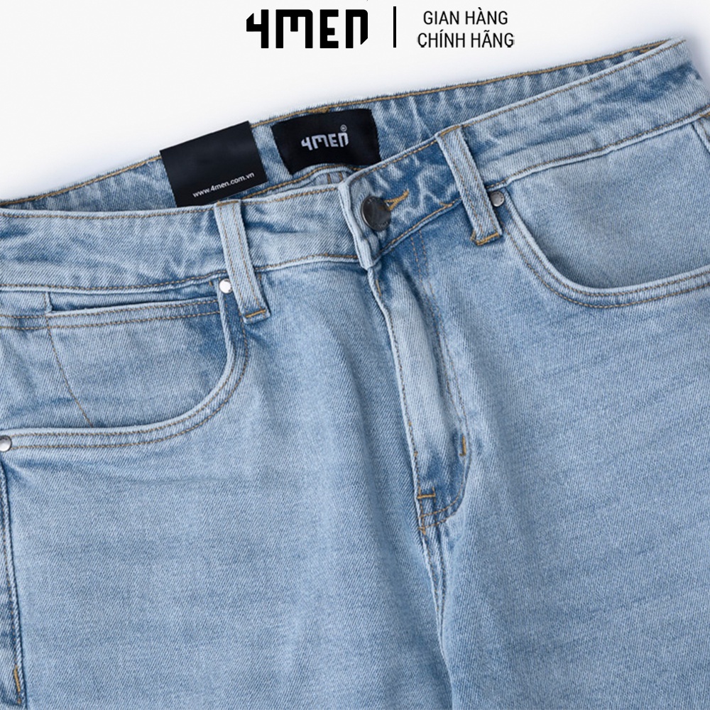 Quần jeans nam xanh trơn 4MEN QJ044 vải denim co giãn, mềm mại, bền, form slimfit tôn dáng, trẻ trung