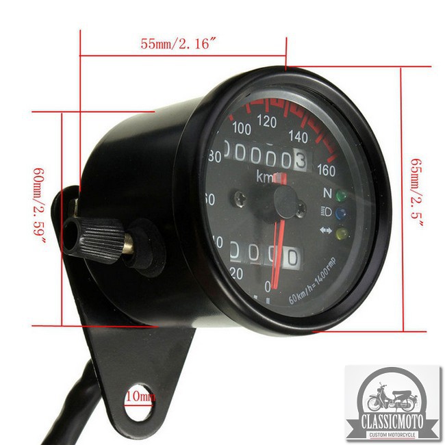 ĐỒNG HỒ XE MÁY - Đồng hồ độ đo km classic màu đen có đèn báo 3 chức năng cơ bản