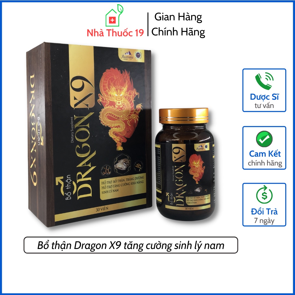 Tăng Cường Sinh Lý Nam Dragon X9 - Bổ Thận Tráng Dương, Tăng Khả Năng Sinh Lý Nam, Giảm Tiểu Đêm Tiểu Rắt (Hộp 30 Viên)