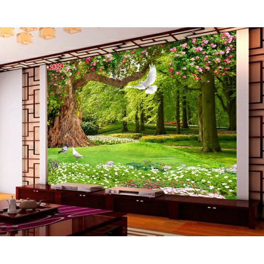 Tranh dán tường 3D phòng khách , Sơn Thủy Hữu tình