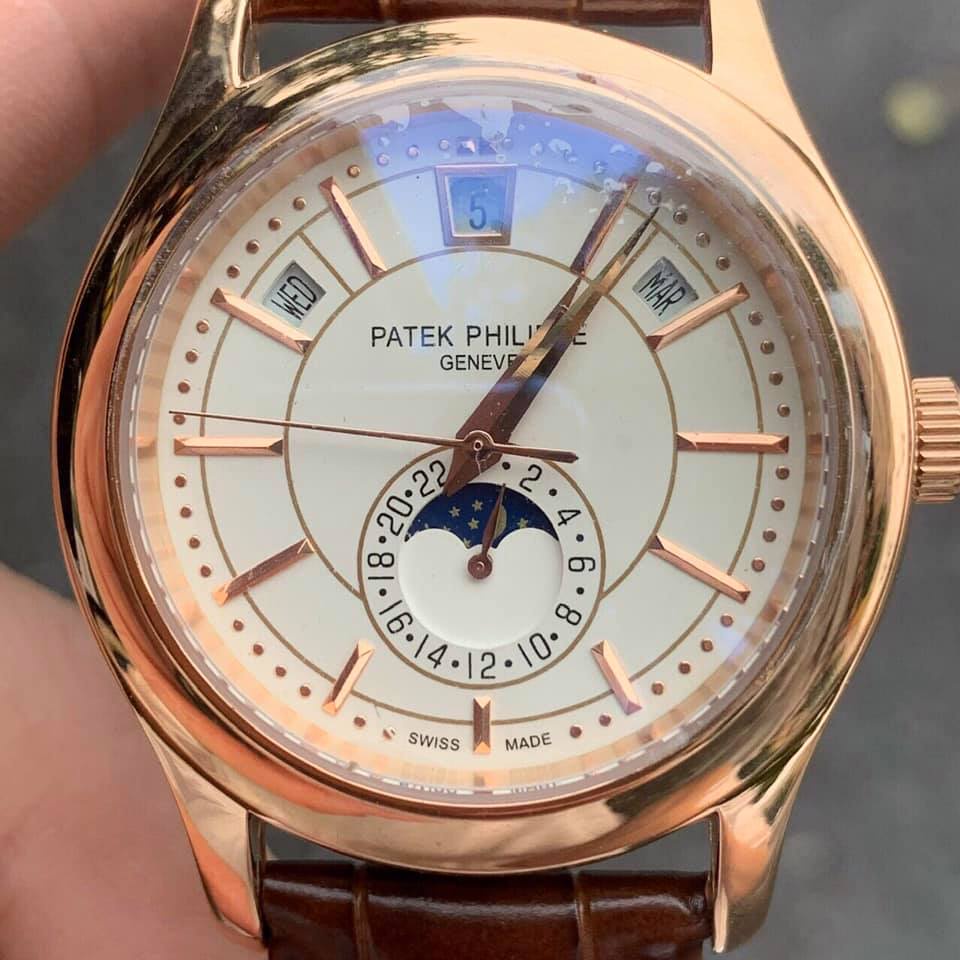 Đồng hồ Nam Ptek trăng sao máy nhật chạy cơ Automatic có thứ ngày tháng vỏ vàng hồng