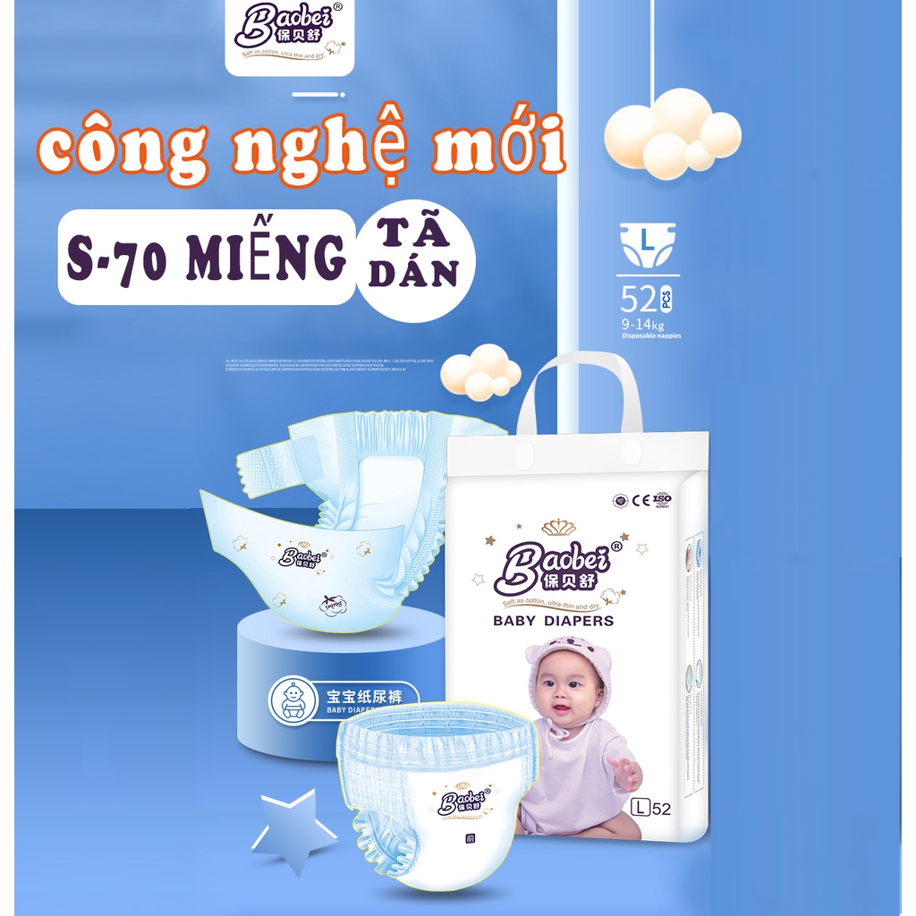 Combo 5 Miếng trải nghiệm Tã/Bỉm quần/dán BaoBei đủ size S70/M60/L52/XL44/XXl40