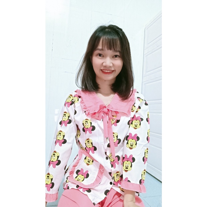 Bộ tiểu thư áo tay dài quần dài vải lụa hàn mặc nhà