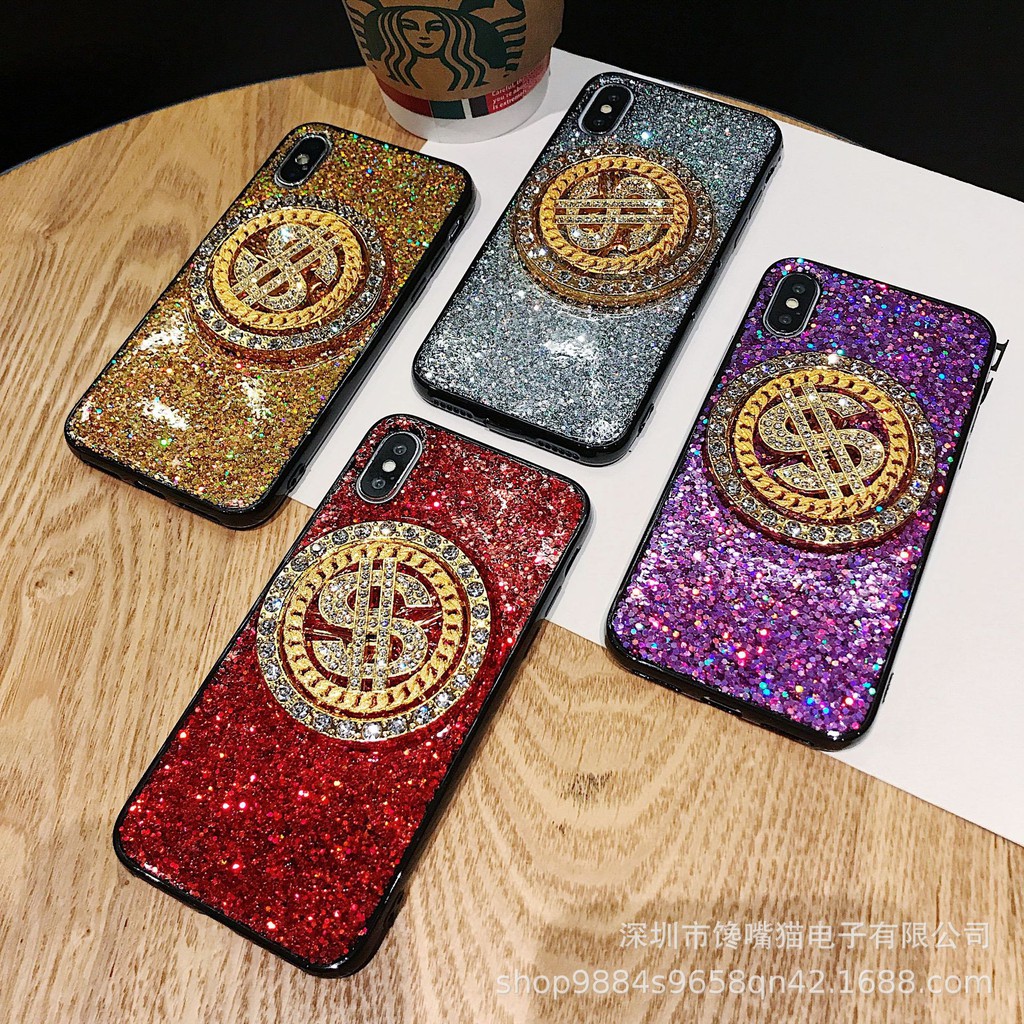 Ốp lưng Iphone đính cườm kèm spinner đồng tiền