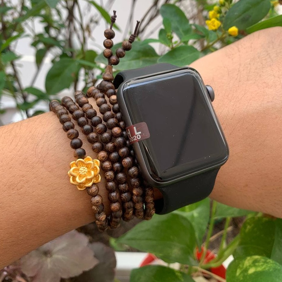 Vòng tay Chuỗi Tràng Hạt 216 4mm Trầm Sánh Chìm MIX Bạc S925 CHARM (HOA SEN Vàng) - Trầm Hương Chính Hãng | MTH JEWELRY