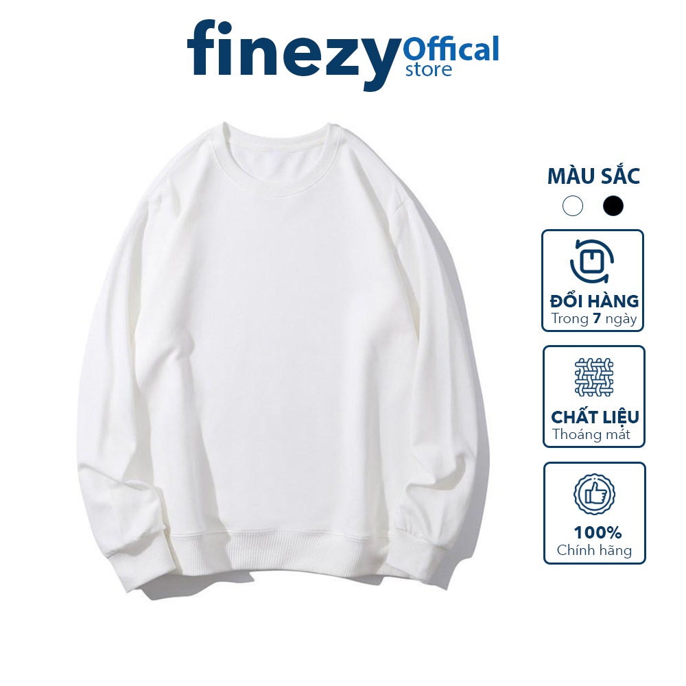 Áo sweater unisex Finezy 2 màu đen trắng form rộng, nỉ da cá ấm áp