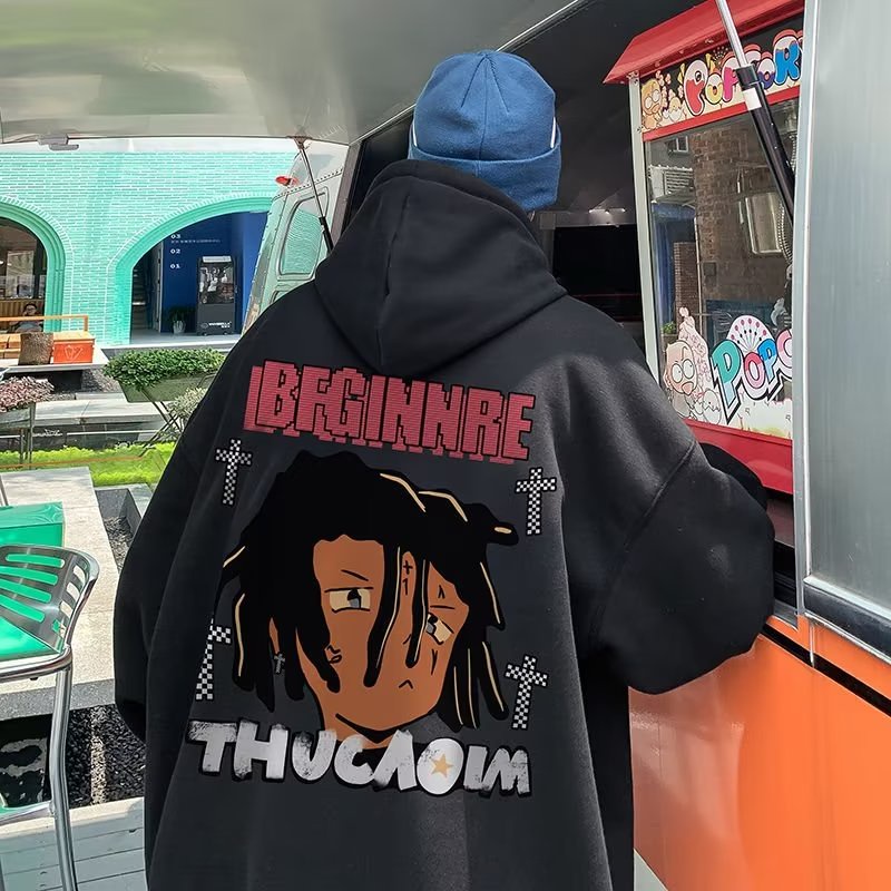 Áo Hoodie Dáng Rộng Tay Dài In Hình Hoạt Hình Rock Boy Mùa Thu Cá Tính Thời Trang Cho Nam Và Nữ